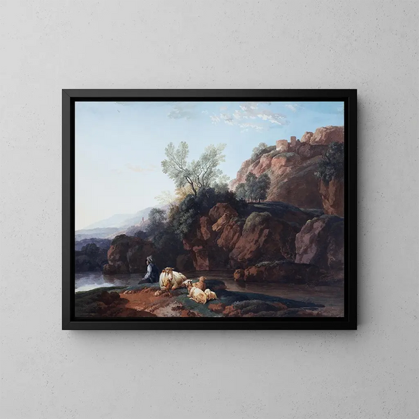 Paesaggio roccioso vicino a un fiume - Christian Wilhelm Ernst Dietrich — quadro incorniciato alla parete