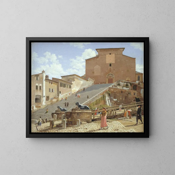 Le scalinate in marmo che conducono alla chiesa di Santa Maria in Aracoeli a Roma - Christoffer Wilhelm Eckersberg — quadro incorniciato alla parete