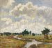Sunny and cloudy sky above marshy meadows with a stream - Paul Baum — artwork view