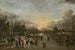 Paesaggio invernale al tramonto con personaggi che giocano a Kolf sul ghiaccio - Cerchio di Aert van der Neer — vista dell’opera
