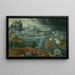 Paesaggio classico con navi che fuggono da una tempesta verso un porto classico - Cerchio di Maarten van Heemskerck — quadro incorniciato alla parete