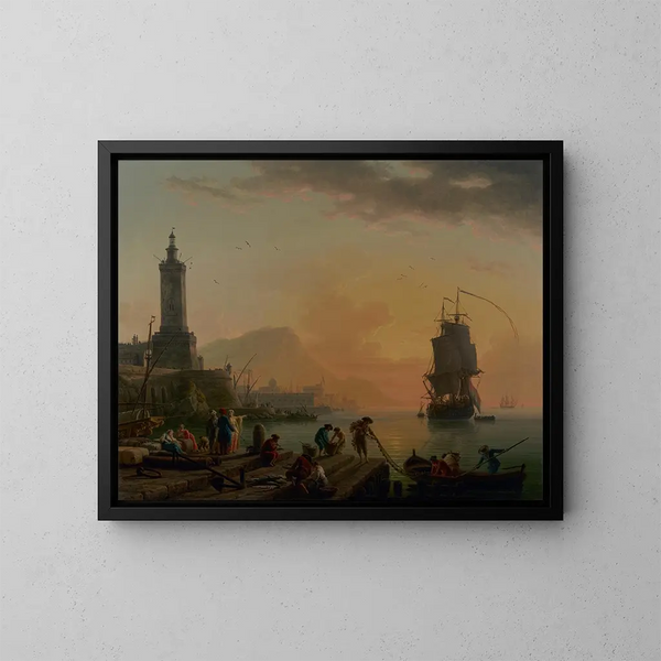 Ein Ruheplatz in einem mediterranen Hafen - Claude-Joseph Vernet — gerahmtes Bild an der Wand