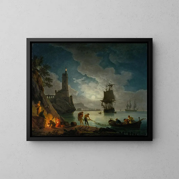 Ein Hafen im Mondschein - Claude-Joseph Vernet — gerahmtes Bild an der Wand