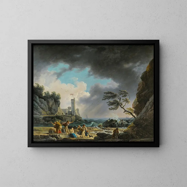 Eine Sturmfront in der Nähe einer felsigen Küste - Claude-Joseph Vernet — gerahmtes Bild an der Wand