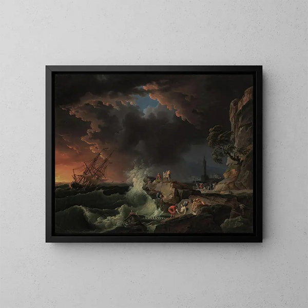 Ein Schiffsunglück mit Landungsfiguren - Claude-Joseph Vernet — gerahmtes Bild an der Wand