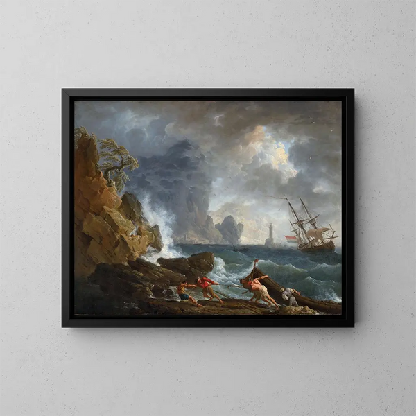Ein italienischer Hafen bei Gewitterwetter - Claude-Joseph Vernet — gerahmtes Bild an der Wand