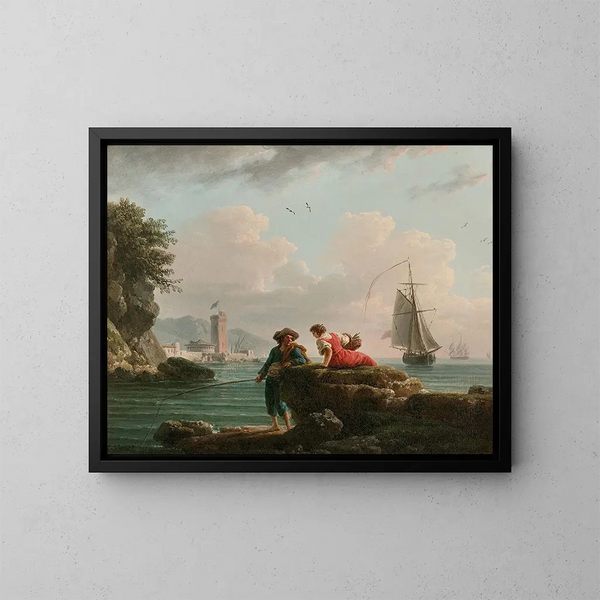 Fischer an einer mediterranen Küste - Claude-Joseph Vernet — gerahmtes Bild an der Wand