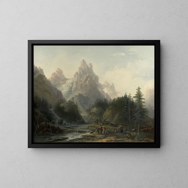 Vista del Wellhorn e del Wetterhorn ripresa da Rosenlaui verso Meiringen nell'Oberland bernese - Claude-Louis Châtelet — quadro incorniciato alla parete