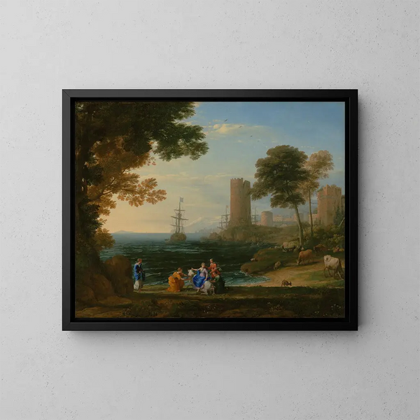 Vue côtière avec l'enlèvement d'Europe - Claude Lorrain — gerahmtes Bild an der Wand