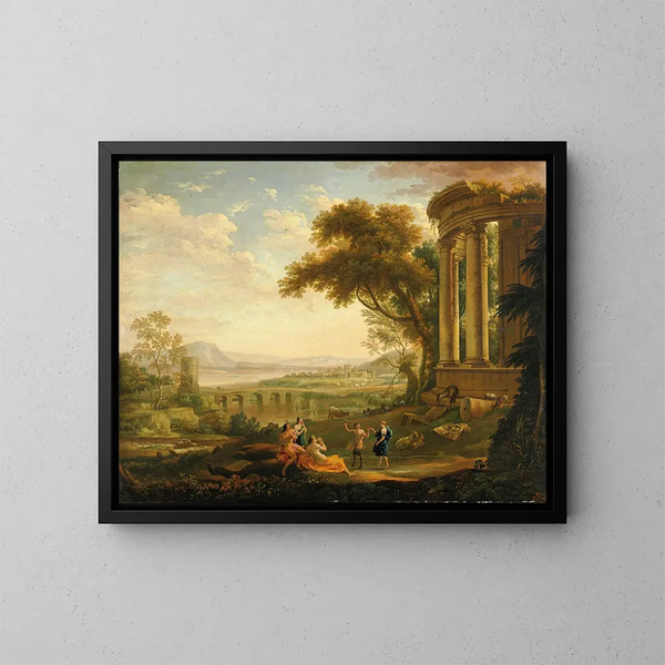 Landschaft mit Satyr und Nymphe - Claude Lorrain — gerahmtes Bild an der Wand