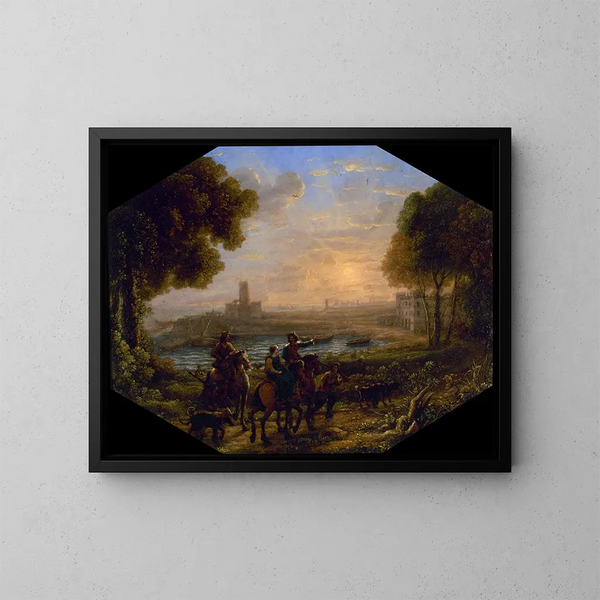 Landschaft mit dem Hafen von Santa Marinella - Claude Lorrain — gerahmtes Bild an der Wand