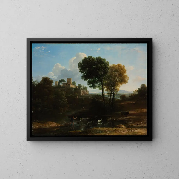 Villa in der römischen Landschaft - Claude Lorrain — gerahmtes Bild an der Wand