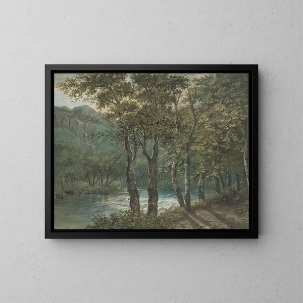 Licht der Sonne, das durch die Bäume entlang des Flusses Sihl fällt - Conrad Gessner — gerahmtes Bild an der Wand