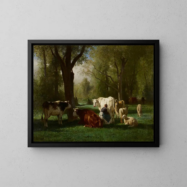 Paesaggio con bestiame e pecore - Constant Troyon — quadro incorniciato alla parete