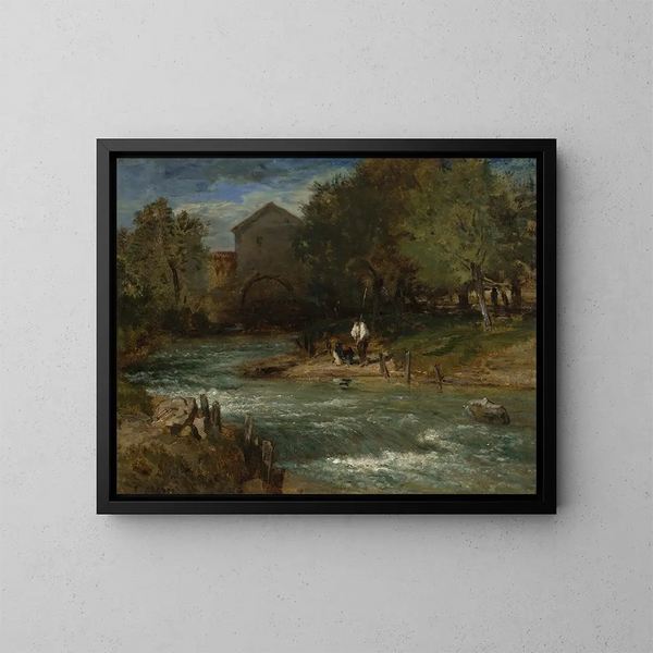 Ruisseau con pescatori - Constant Troyon — quadro incorniciato alla parete