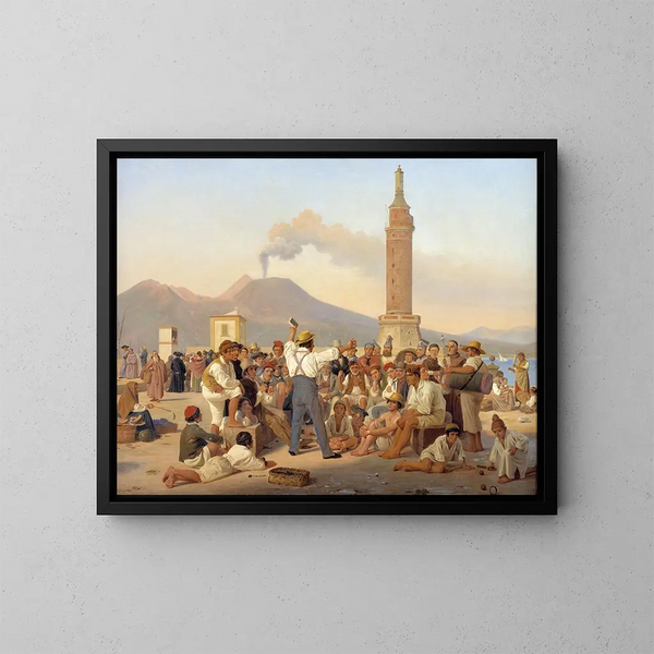 Ein Vorleser aus dem Orlando Furioso am Molo von Neapel - Constantin Hansen — gerahmtes Bild an der Wand
