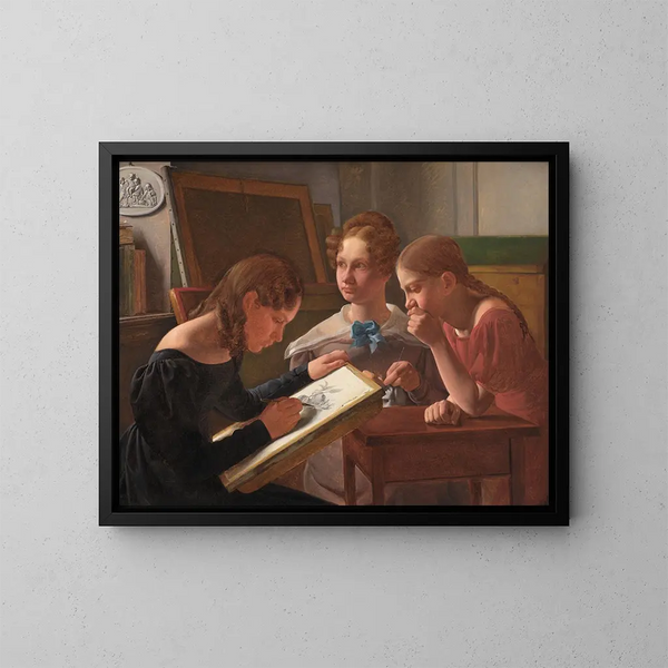 Drei junge Mädchen, die Künstlerinnen Alvilde, Ida und Henriette - Constantin Hansen — gerahmtes Bild an der Wand