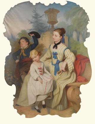 Continental School - Girl With A Fan And Two Children In Elegant Dress.webp