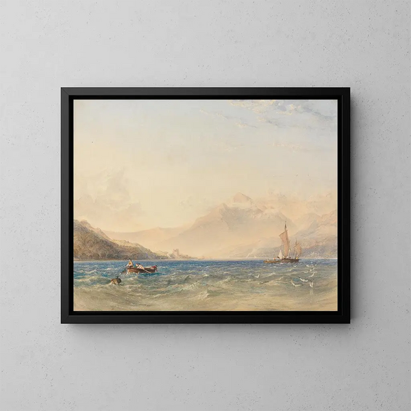 Die Kopfbild von Loch Fyne mit der Burg Dindarra - Copley Fielding — gerahmtes Bild an der Wand