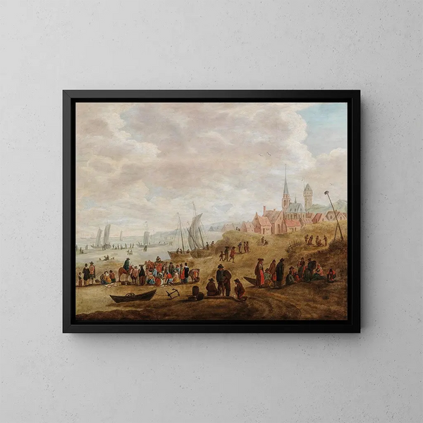 Un paesaggio costiero con molte figure - Cornelis Beelt — quadro incorniciato alla parete