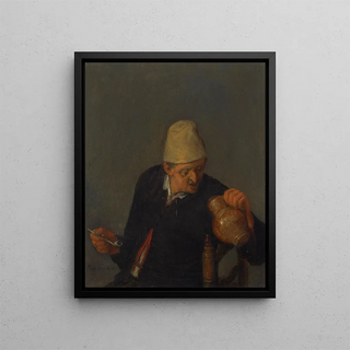 Cornelis Dusart - A peasant holding a jug and pipe.webp