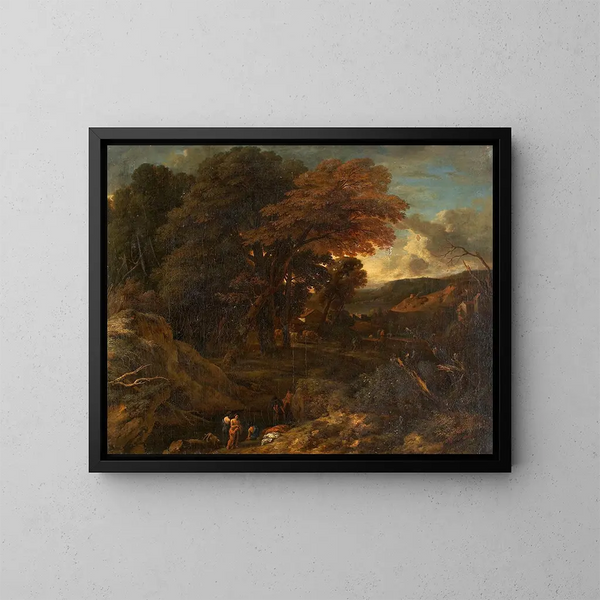 Paesaggio del sud con bagnanti - Cornelis Huysmans — quadro incorniciato alla parete