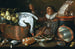 Kücheninnenraum mit einem Trinkenden, Kupfer- und Zinnbehältern, Wild und Früchten - Cornelis Jacobsz Delff — Ansicht des Kunstwerks