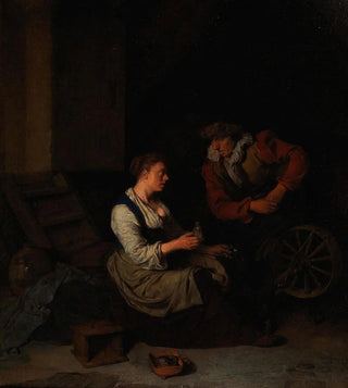 Cornelis Pietersz Bega - A Suitor With A Woman At A Spinning Wheel.webp