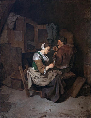 Cornelis Pietersz Bega - Woman with wineglass and two male peasants.webp