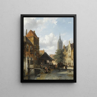 Cornelis Springer - Figures At The Fish Market In Delft.webp