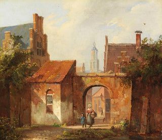 Cornelis Springer - Hollndisches Stdtchen mit Torbogen.webp