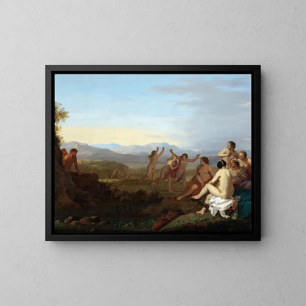 Satyres espionnant des nymphes - Cornelis van Poelenburch — gerahmtes Bild an der Wand