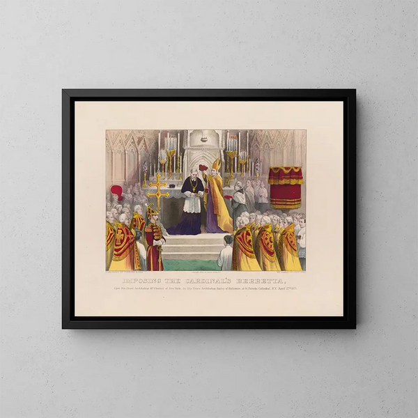 Imposition der Kardinalbarette bei Seine Eminenz Erzbischof McCloskey von New York - Currier & Ives — gerahmtes Bild an der Wand