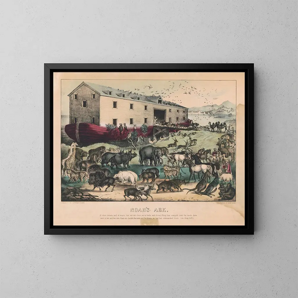 L'arche de Noé - Currier & Ives — gerahmtes Bild an der Wand