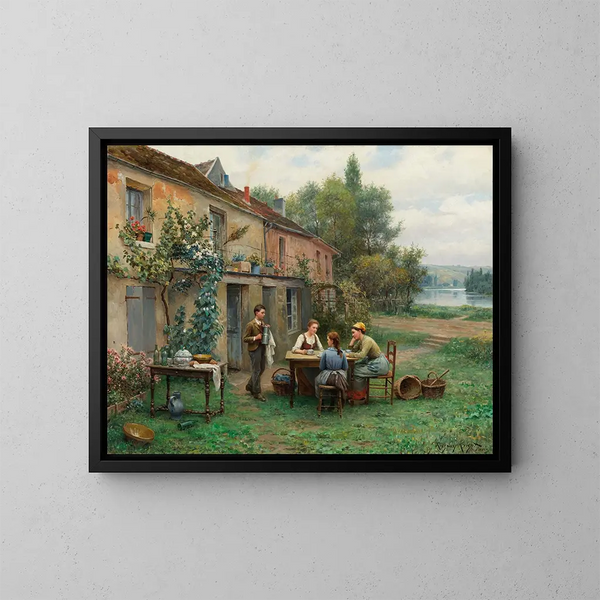 Café dans le jardin - Daniel Ridgway Knight — gerahmtes Bild an der Wand