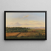 Landscape painting of Fionie during harvest time with Wedellsborghoved in the background - Dankvart Dreyer — framed artwork on a wall