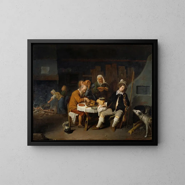 Abendessen auf einem Bauernhof - David Ryckaert III — gerahmtes Bild an der Wand