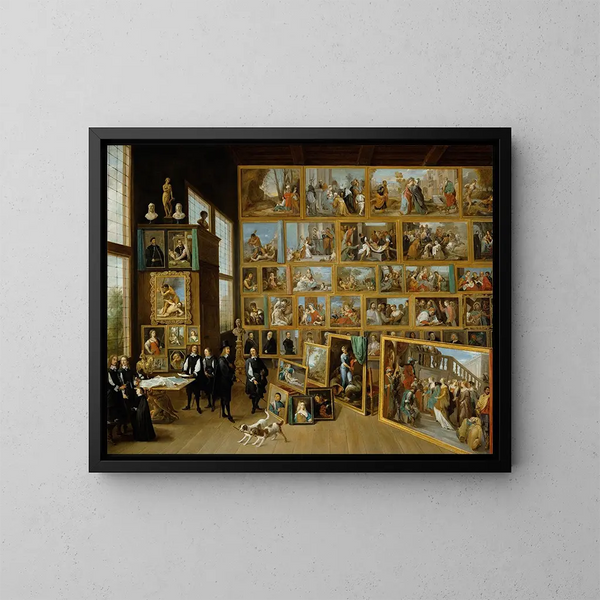 L'arciduca Leopoldo-Guillaume nella sua galleria a Bruxelles - David Teniers il Giovane — quadro incorniciato alla parete