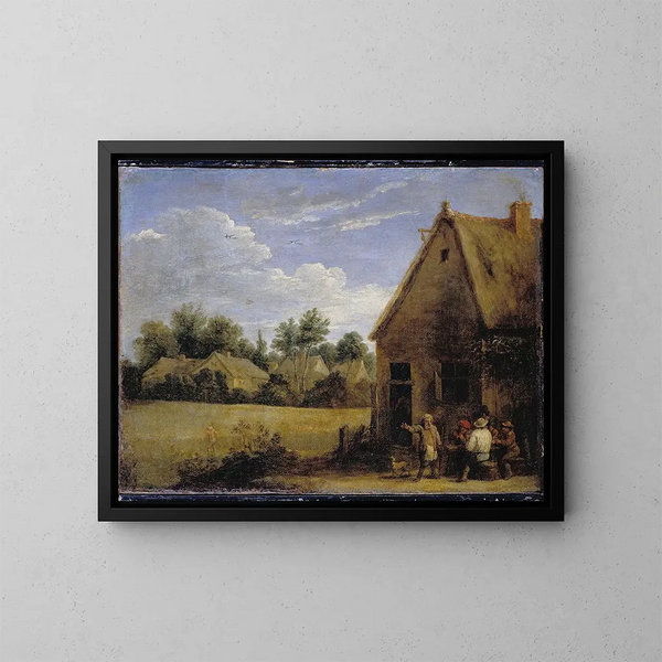 Cottage avec des paysans jouant aux cartes - David Teniers le Jeune — gerahmtes Bild an der Wand