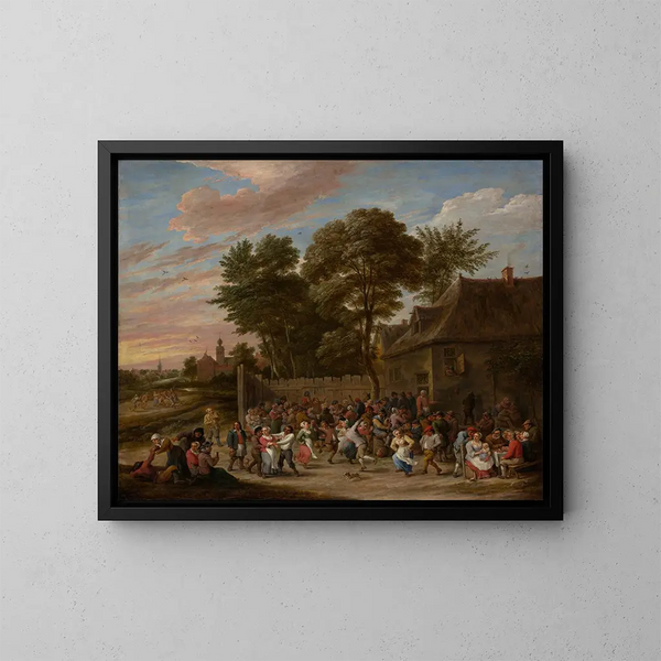 Paesani che danzano e festeggiano - David Teniers il Giovane — quadro incorniciato alla parete