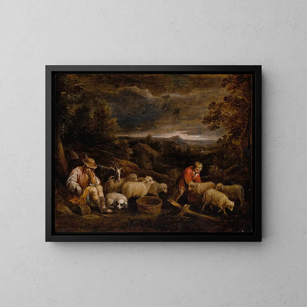 Bergers und Schafe - David Teniers der Jüngere — gerahmtes Bild an der Wand