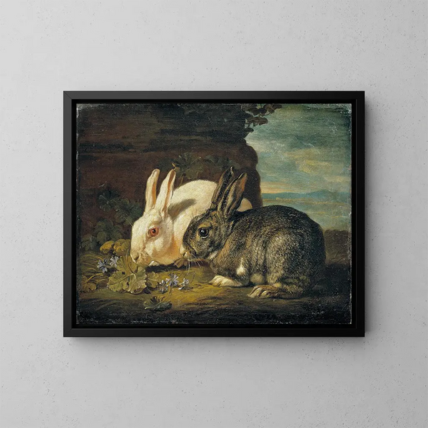Zwei Kaninchen - David de Coninck — gerahmtes Bild an der Wand