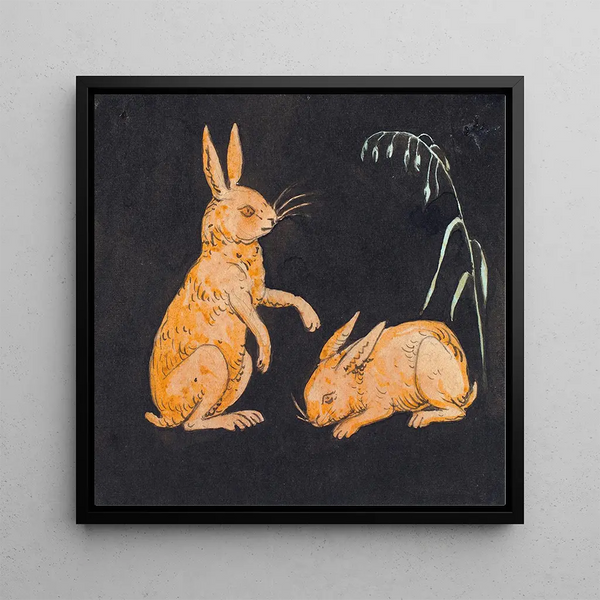 Deux lapins sur fond noir, esquisse décorative - P C Skovgaard