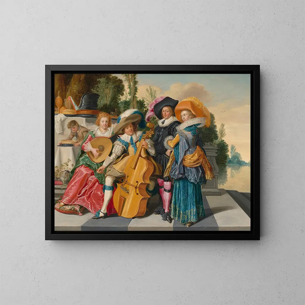 Kompanie fröhlich auf einer Terrasse - Dirck Hals — gerahmtes Bild an der Wand