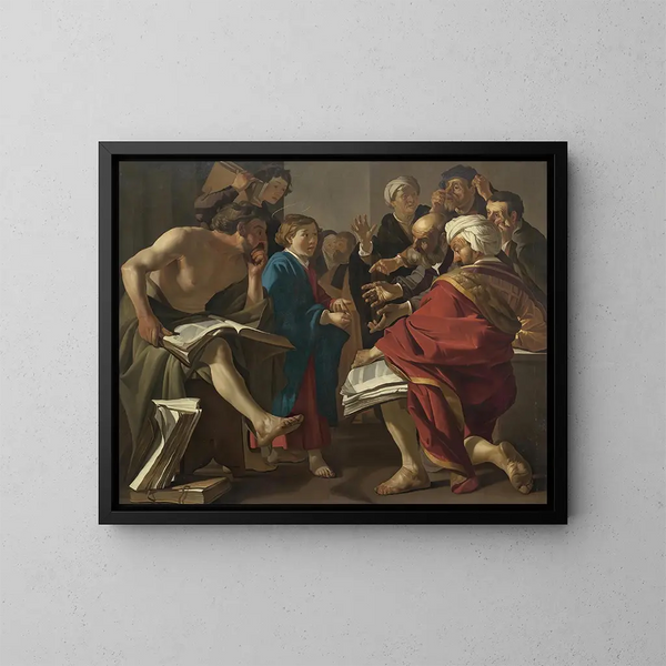 Der Christus unter den Schriftgelehrten - Dirck van Baburen — gerahmtes Bild an der Wand