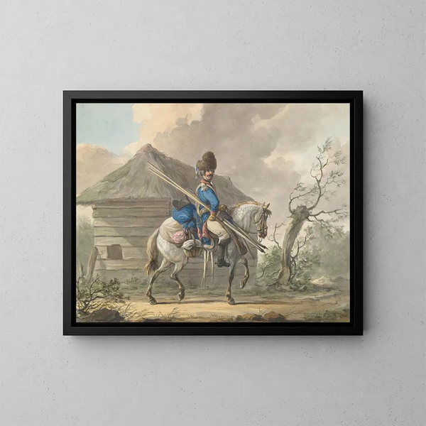 Niederländisches Dragoon-Gemälde der Garde der Grenadiere - Dirk Langendijk — gerahmtes Bild an der Wand