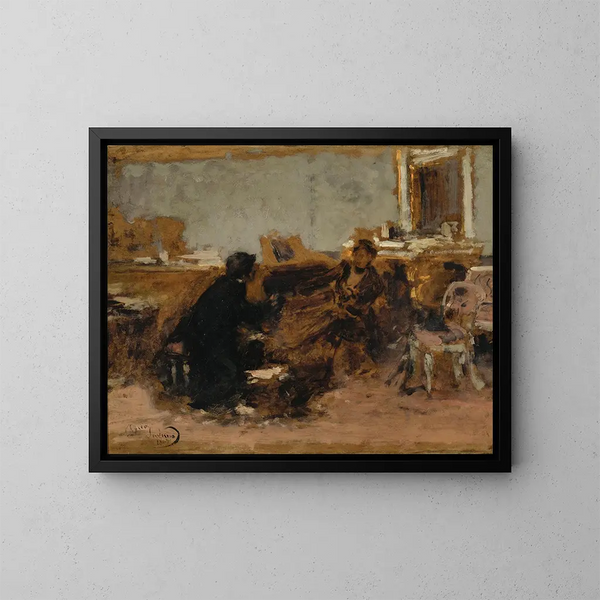 Flirt - Domenico Induno — gerahmtes Bild an der Wand
