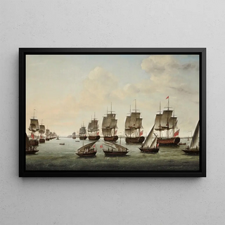Dominic Serres - The fleet under the command of RearAdmiral Charles Watson and Commodore William James approaching Geriah on 12 February 1756 for the final showdown with the pirate Tulagee Angria.webp