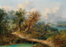 Landschaft mit Bergen und einem Reisenden auf einer Holzbrücke - Dominik Schufried — Ansicht des Kunstwerks