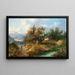 Landschaft mit Bergen mit einem Fischer in der Nähe eines Bergbachs - Dominik Schufried — gerahmtes Bild an der Wand
